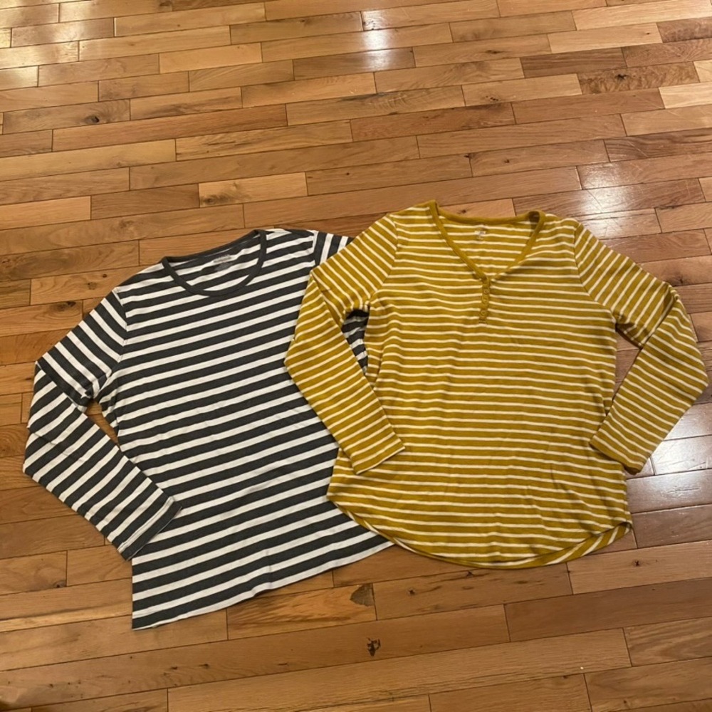 Duluth Trading Co Striped Long Sleeve Tops Bundle Mustard Henley Grey Crewneck
